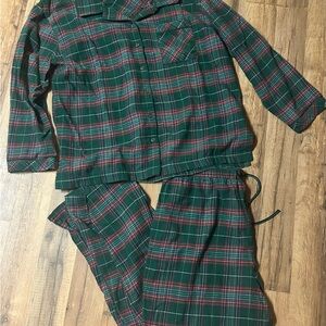 Victorias Secret Pink Pajamas Large  Flannel Forrest Green Plaid Cotton Thick